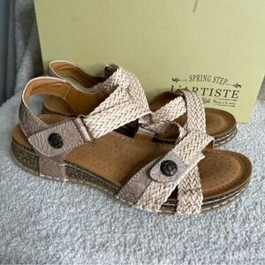 L'Artiste Atira Platform Sandal Spring Step Beige Braided Sandals 37